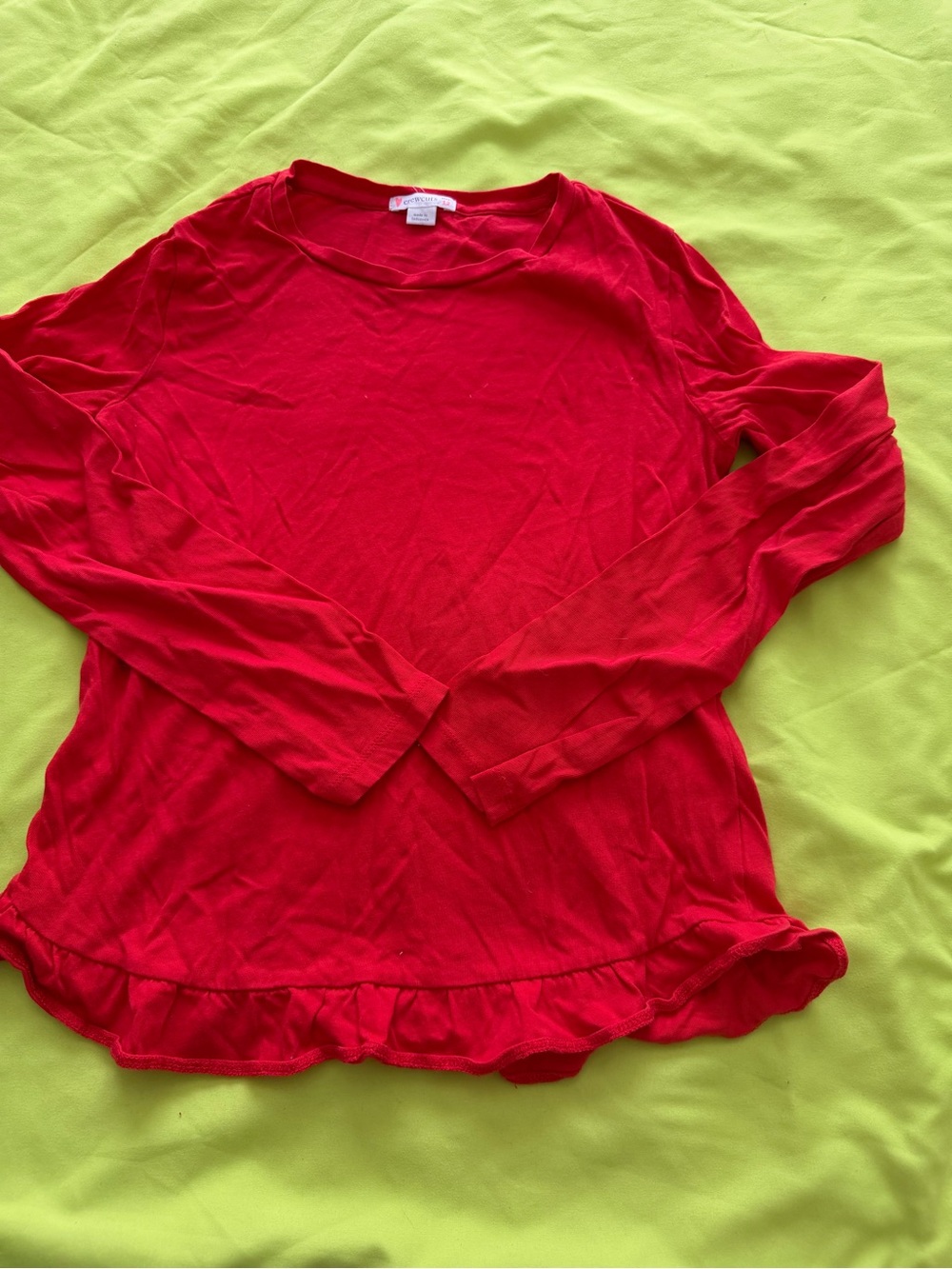 Crewcuts Red Long Sleeve Ruffle-Hem Tee